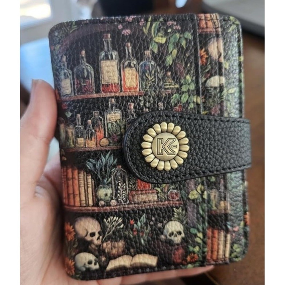 Bookshelves Skull Goth Small Rfid Women Wallet Zipper Coin Pocket NEW